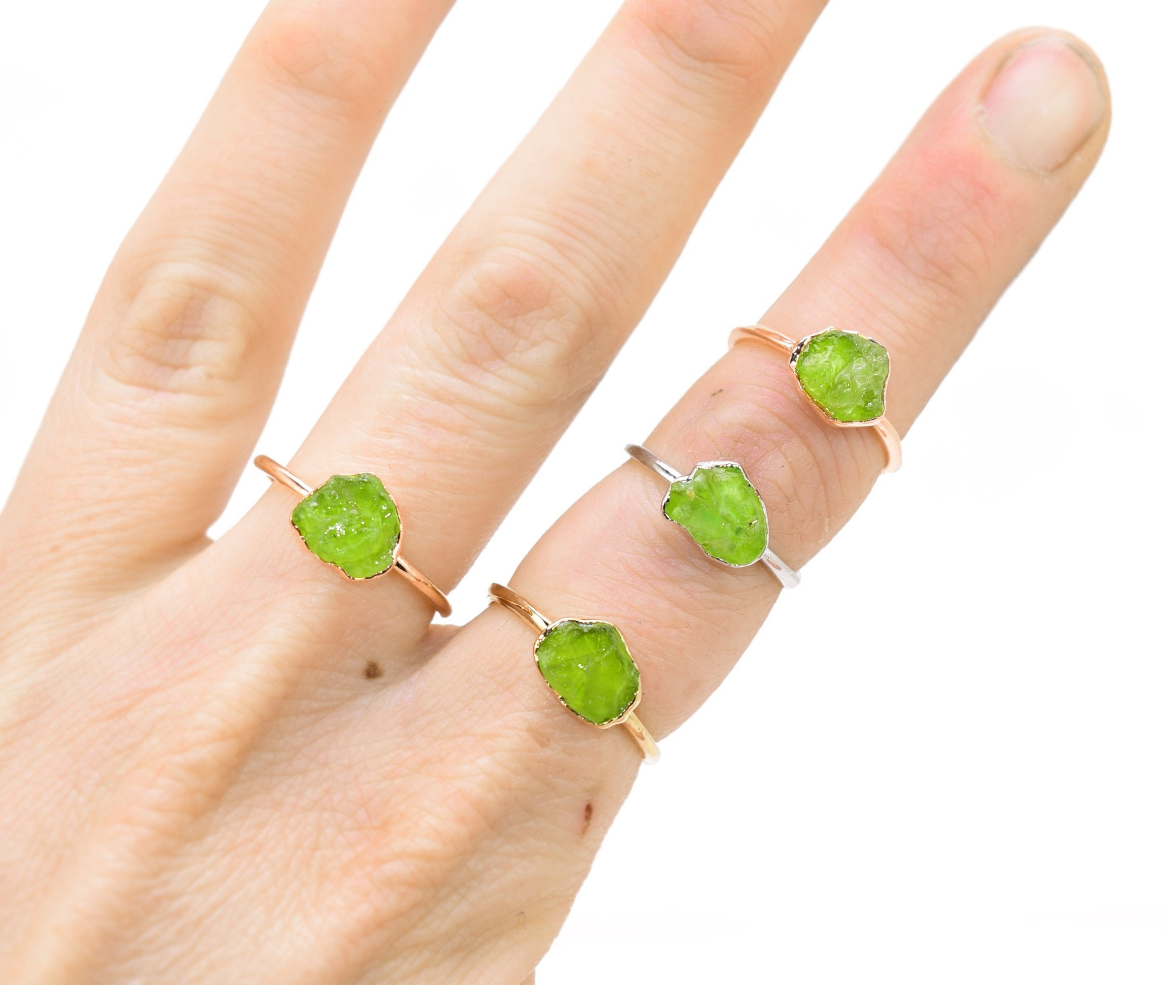 Raw PERIDOT Ring // crystal ring / rough Peridot ring / August