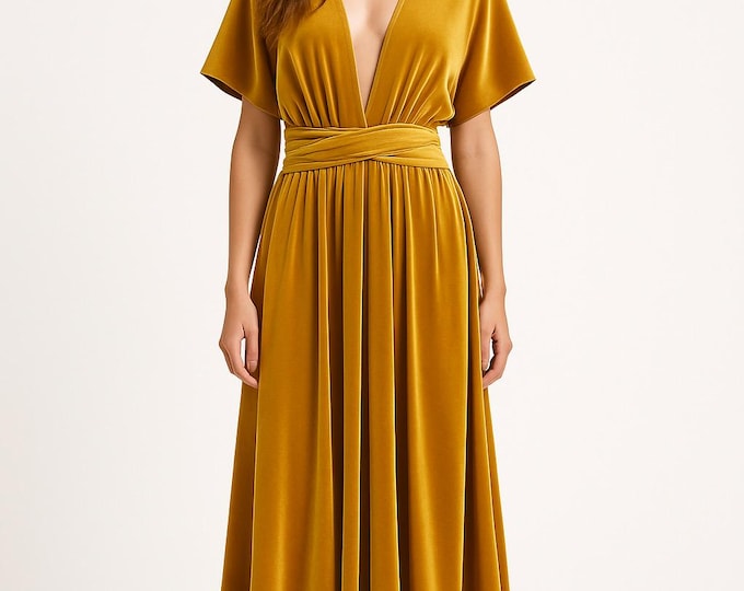MUSTARD VELVET Infinity Dress/ Bridesmaids Dress/ Convertible Dress / Multiway Dress/ Multiway Wrap Dress / Velvet Bridesmaids Dress