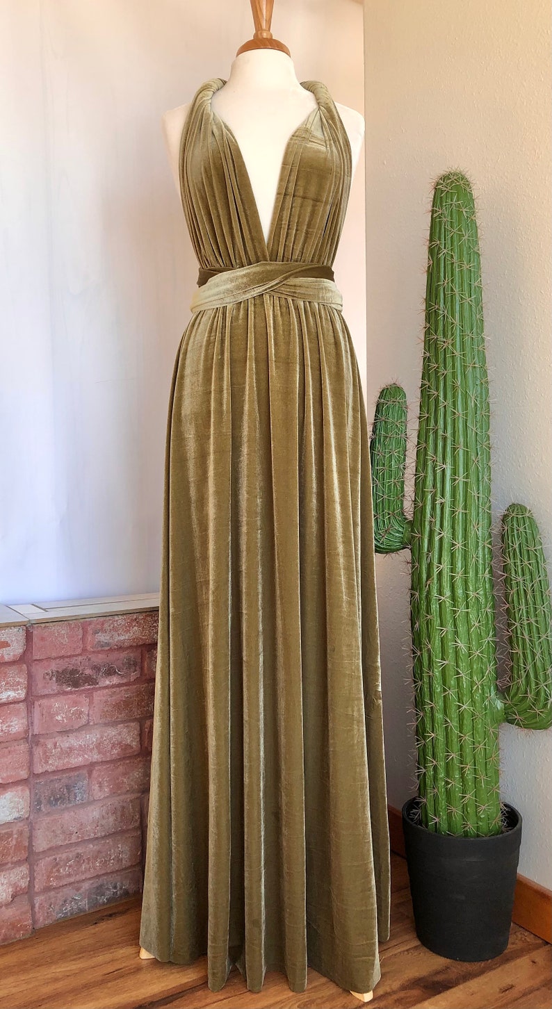 ANTIQUE GOLD VELVET Infinity Dress/ Bridesmaids Dress/ Convertible Dress / Multiway Dress/ Multiway Wrap Dress / Velvet Bridesmaids Dress image 3