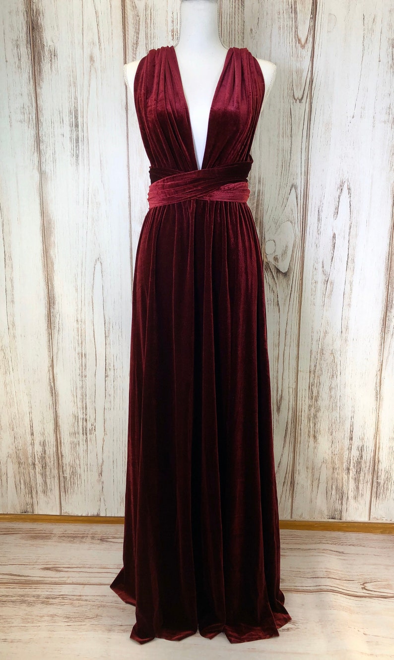 WINE VELVET Infinity Dress/ Bridesmaids Dress/ Convertible Dress / Multiway Dress/ Multiway Wrap Dress / Velvet Bridesmaids Dress image 2