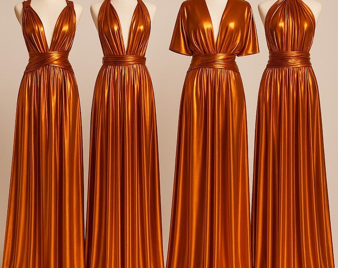 BURNT ORANGE METALLIC Goddess Bridesmaid Dress/ Maxi Dress Metallic / Convertible Dress / Infinity Dress/ Multiway Dress/ Wrap Dress  / Rust