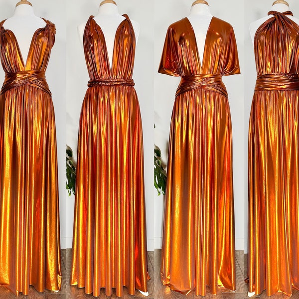 VERBRAND ORANJE METALLIC Godin Bruidsmeisjesjurk / Maxi Jurk Metallic / Converteerbare Jurk / Infinity Jurk / Multiway Jurk / Wikkeljurk / Roest