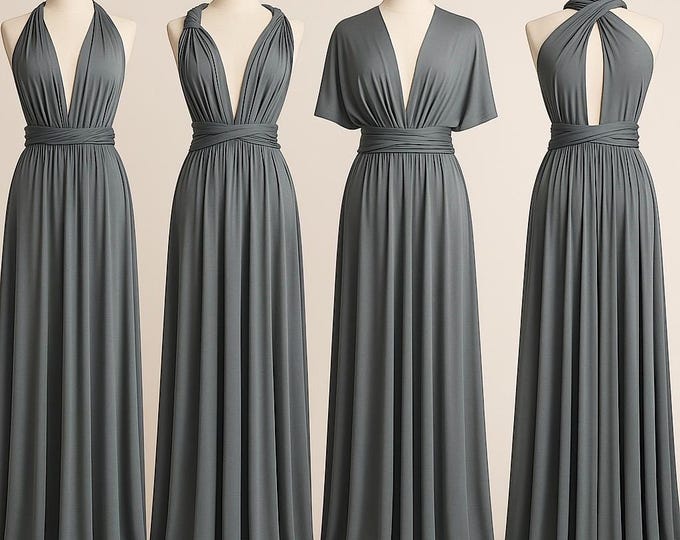 MERCURY Bridesmaid Dress/ CUSTOM/ Convertible Dress / Infinity Dress/ Multiway Dress/  Multi Wrap Dress /  Plus Size / Tall / Charcoal Gray