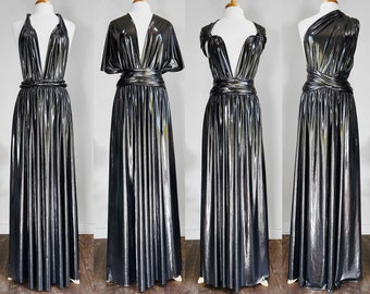 GUNMETAL METALLIC Goddess Bridesmaid Dress Maxi Dress Metallic Convertible Dress Infinity Dress Multiway Dress Wrap Dress Silver Etsy Canada
