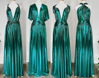 EMERALD METALLIC Goddess Bridesmaid Dress/ Maxi Dress Metallic / Convertible Dress / Infinity Dress/ Multiway Dress/ Wrap Dress  / Green