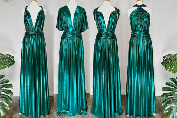 EMERALD METALLIC Goddess Bridesmaid Dress/ Maxi Dress Metallic / Convertible Dress / Infinity Dress/ Multiway Dress/ Wrap Dress  / Green