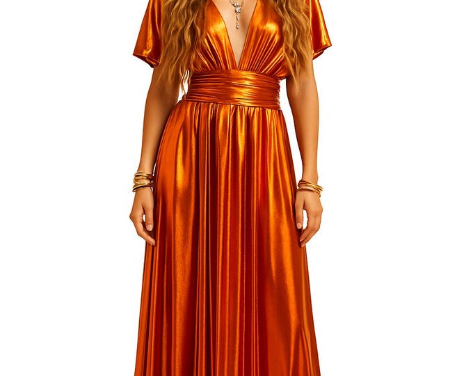 BURNT ORANGE METALLIC Goddess Bridesmaid Dress/ Maxi Dress Metallic / Convertible Dress / Infinity Dress/ Multiway Dress/ Wrap Dress  / Rust