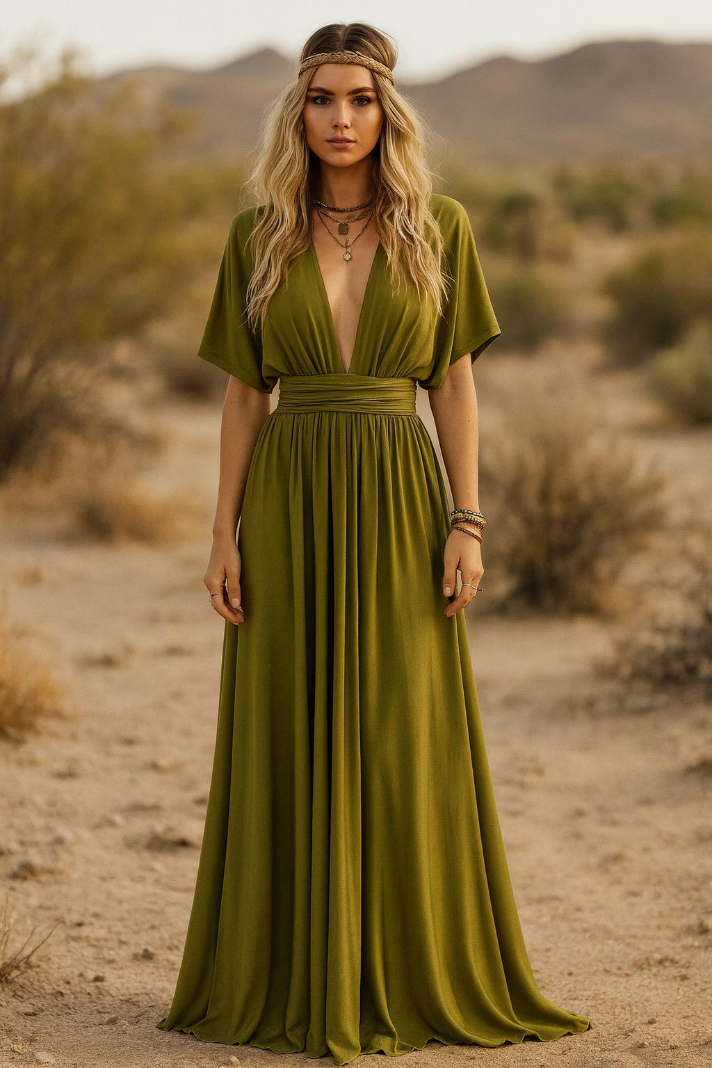 short olive green bridesmaid dresses Backless Mermaid Midi Bridesmaid Dress with Short Sleeves