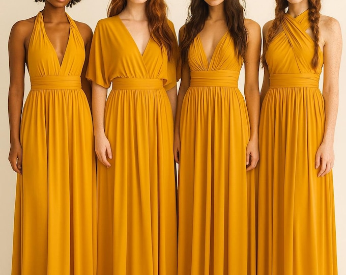 MUSTARD Bridesmaid Dress/ CUSTOM LENGTHS/ Convertible Dress /  Infinity Dress/ Multiway Dress/  Multi Wrap Dress /  Plus Size /