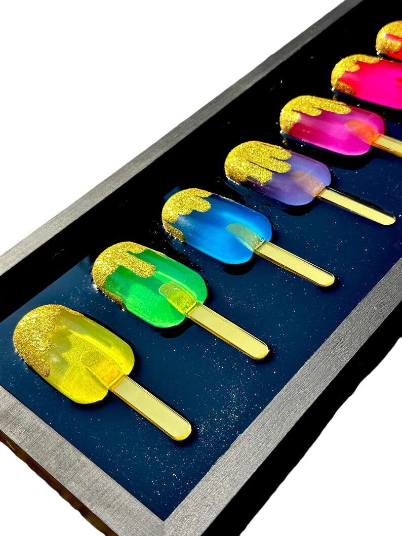 Neon Rainbow Gold Glitter LARGE POPSICLE Acrylic 3D Food Art/ / Neon