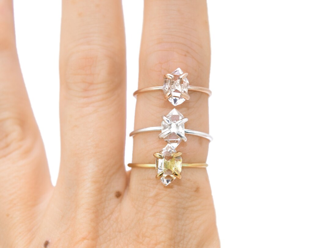 Raw HERKIMER DIAMOND Ring // Crystal Ring / Raw Herkimer Ring Etsy