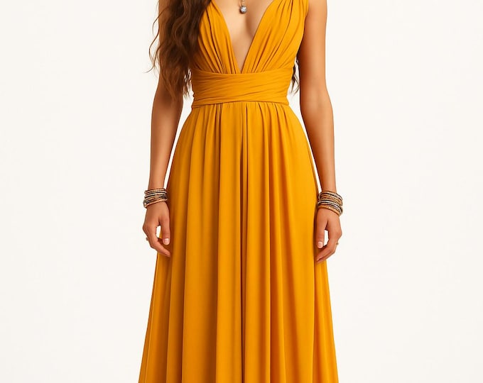 MUSTARD Bridesmaid Dress/ CUSTOM LENGTHS/ Convertible Dress /  Infinity Dress/ Multiway Dress/  Multi Wrap Dress /  Plus Size /