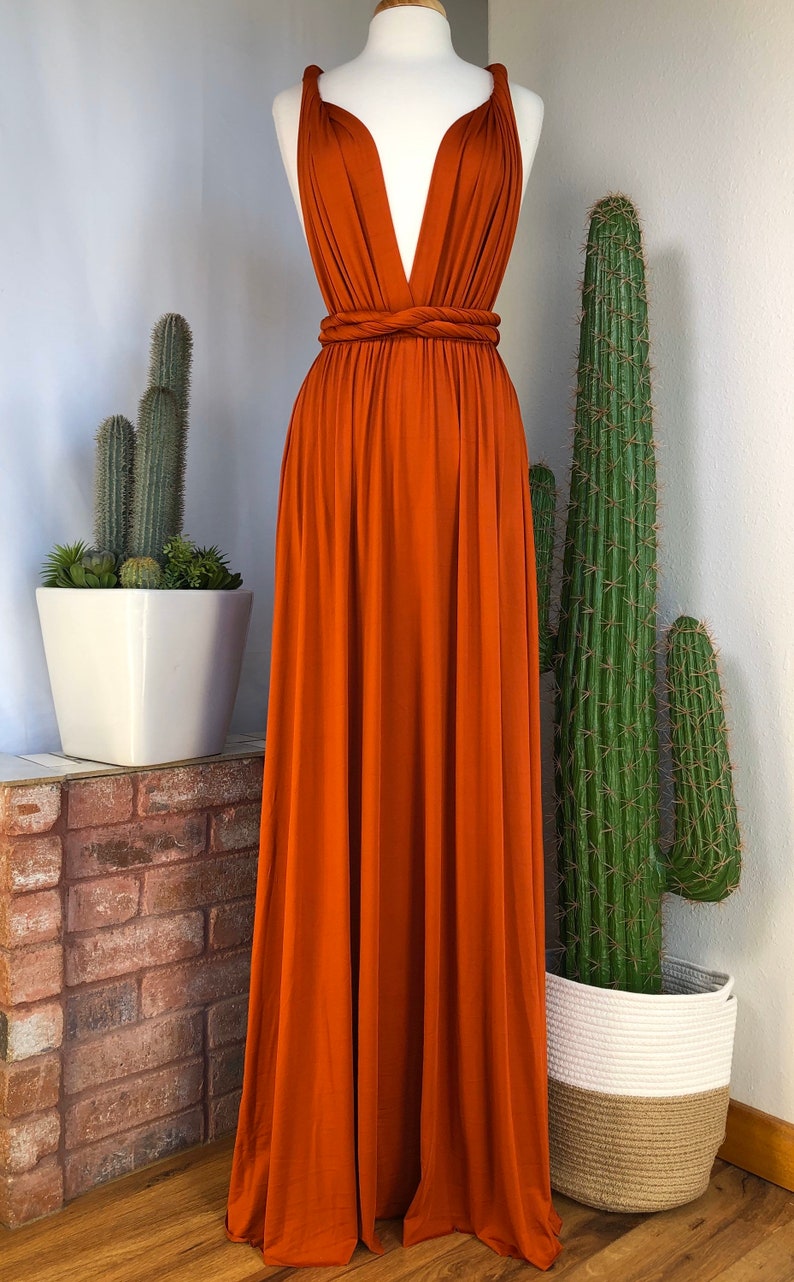 Robe de demoiselle d'honneur ORANGE BRLÉ / longueurs personnalisées / robe convertible / robe infini / robe multivoies / robe multi portefeuille / grande taille / petite image 2