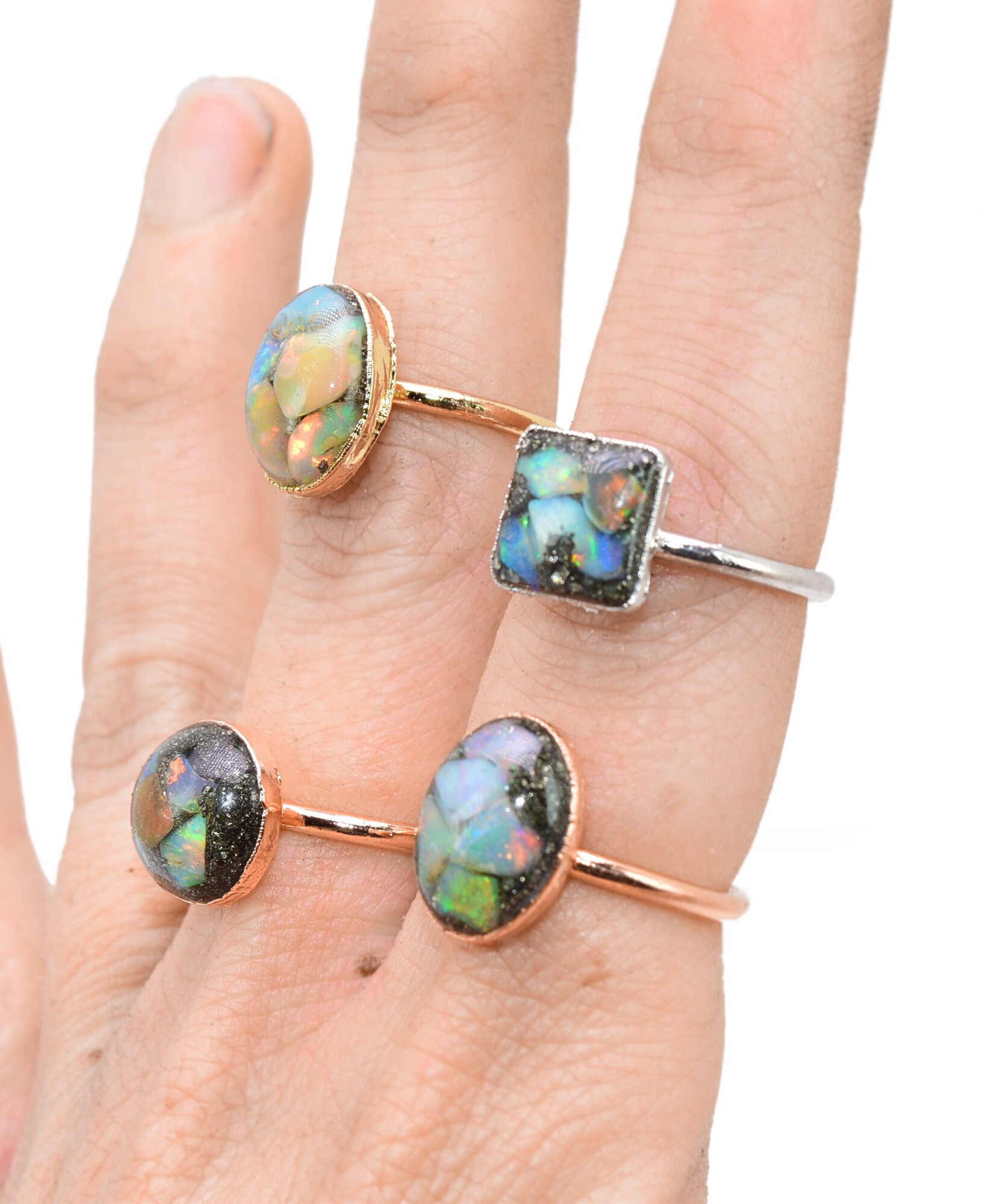 RAW OPAL Ring // Pyrite Opal ring / Gold Opal Ring/ Silver Opal Ring