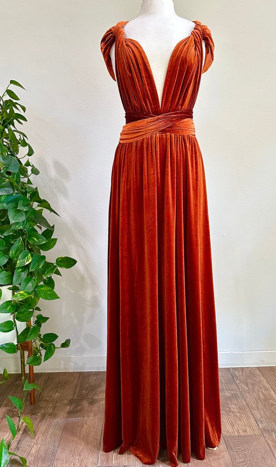 BURNT ORANGE VELVET Infinity Dress/ Bridesmaids Dress/ Convertible Dress / Multiway Dress/ Multiway Wrap Dress / Velvet Bridesmaids Dress