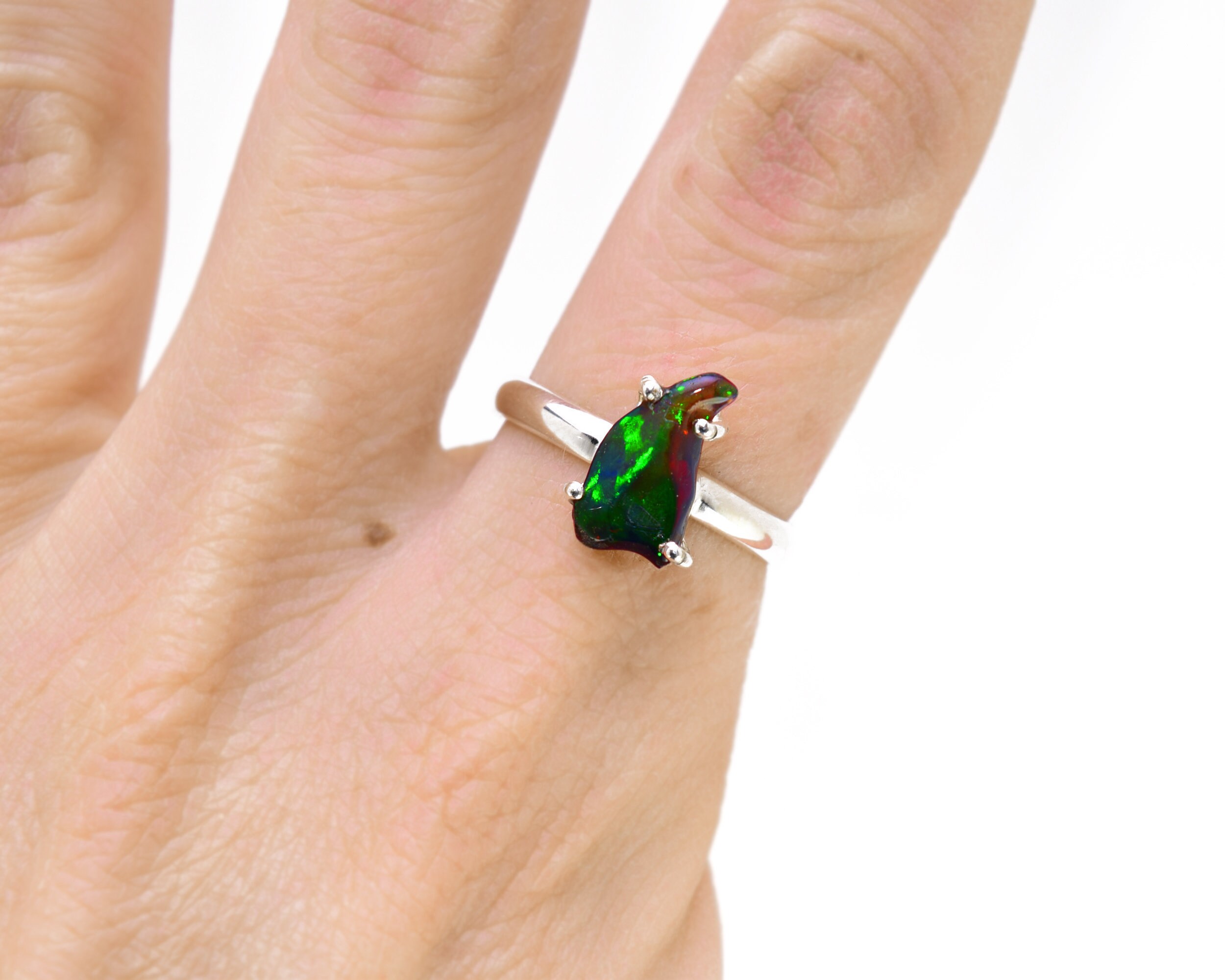 Raw BLACK OPAL Ring / Rough Black Opal ring / Australian Black Opal