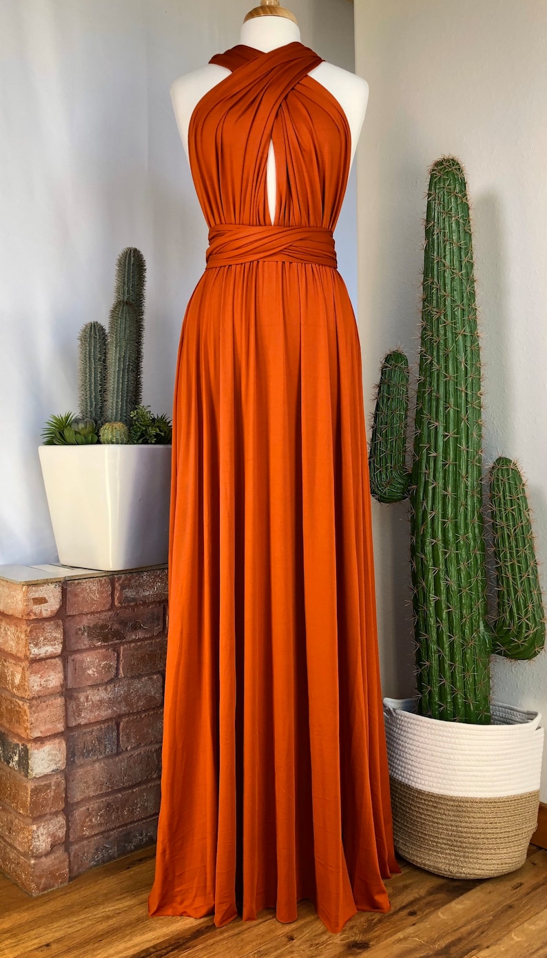 Robe de demoiselle d'honneur ORANGE BRLÉ / longueurs personnalisées / robe convertible / robe infini / robe multivoies / robe multi portefeuille / grande taille / petite image 6