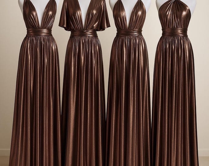 BRONZE METALLIC Goddess Bridesmaid Dress/ Maxi Dress Metallic / Convertible Dress / Infinity Dress/ Multiway Dress/ Wrap Dress  / Brown