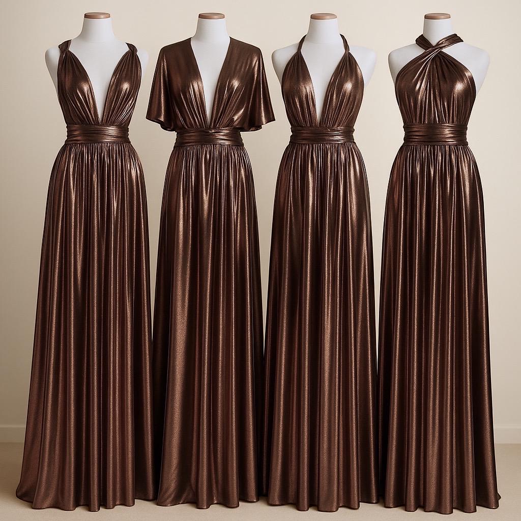BRONZE METALLIC Goddess Bridesmaid Dress Maxi Dress Metallic 