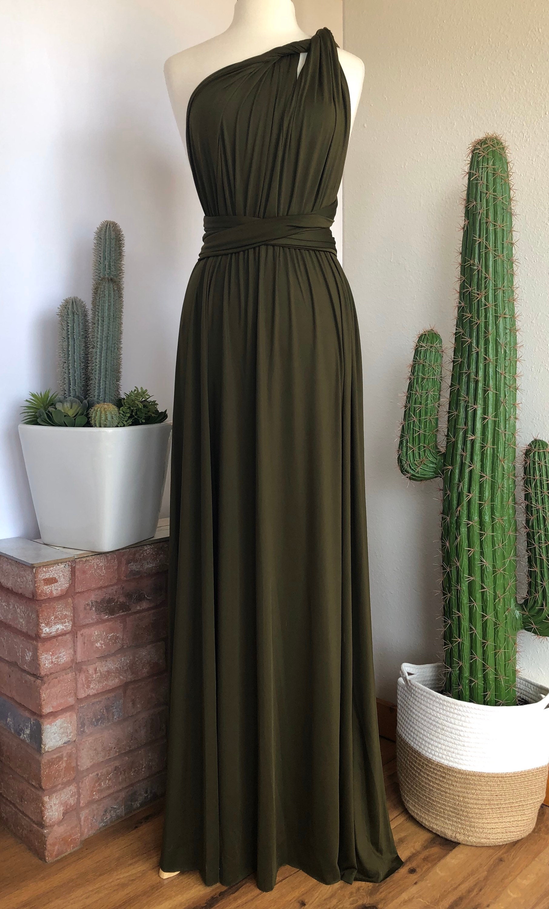 DARK OLIVE GREEN Bridesmaid Dress Custom Length Convertible