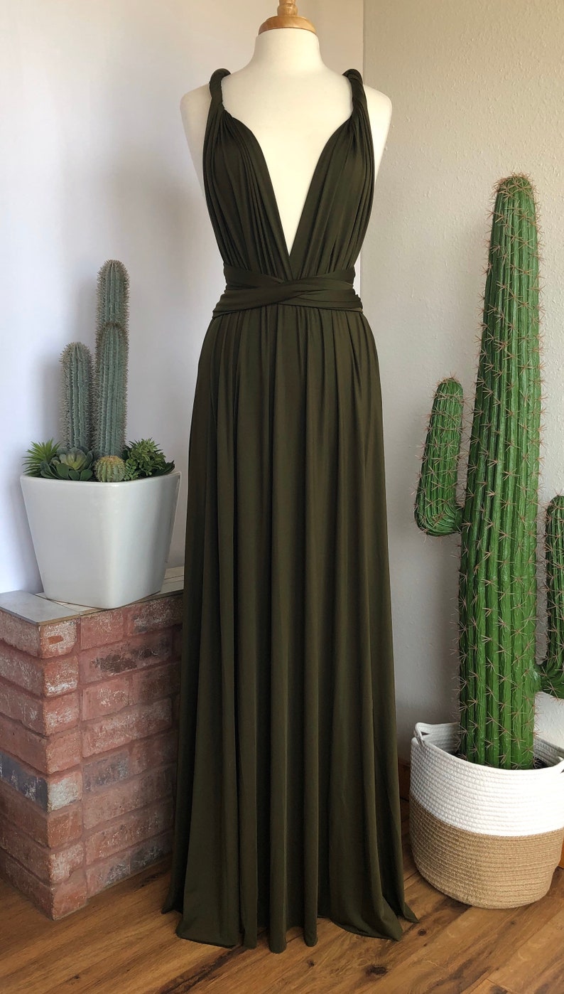DARK OLIVE GREEN Bridesmaid Dress/ Custom Length / Convertible Dress / Infinity Dress/ Multiway Dress/ Multi Wrap Dress / Plus Size / image 3