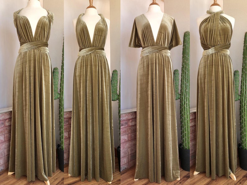 ANTIQUE GOLD VELVET Infinity Dress/ Bridesmaids Dress/ Convertible Dress / Multiway Dress/ Multiway Wrap Dress / Velvet Bridesmaids Dress image 1