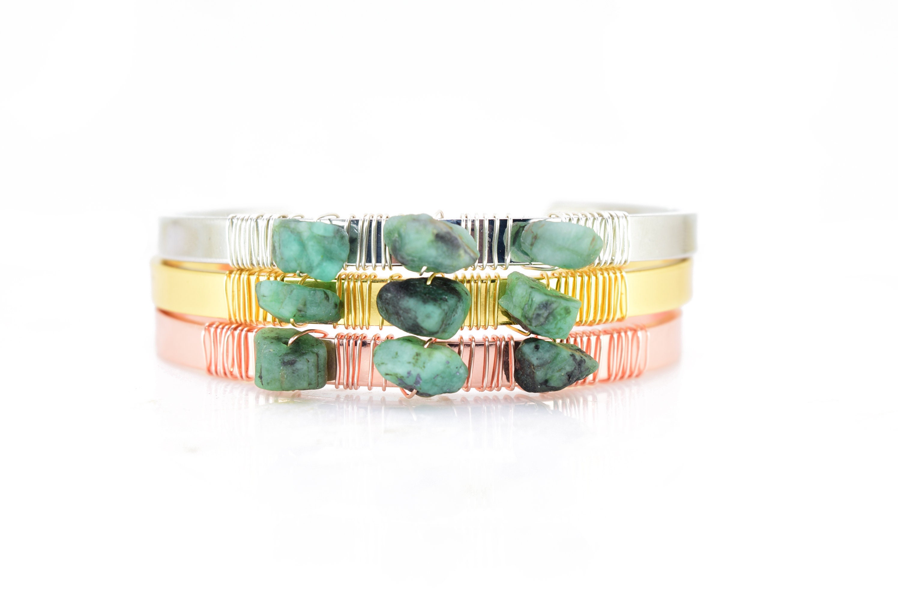 Raw EMERALD Cuff Bracelet // Rough Emerald cuff/ May Birthstone ...