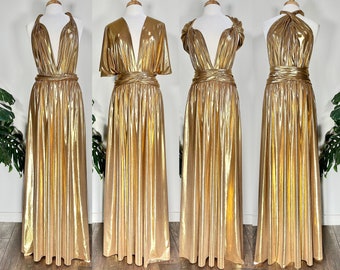 GOLD METALLIC Goddess Bridesmaid Dress/ Maxi Dress Metallic / Convertible Dress / Infinity Dress/ Multiway Dress/ Wrap Dress  / Golden