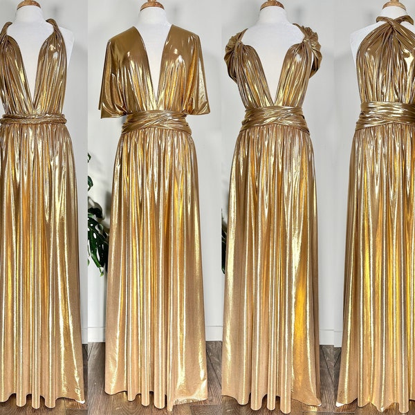 GOLD METALLIC Goddess Brautjungfer Kleid/ Maxi Kleid Metallic / Cabrio Kleid / Infinity Kleid/ Multiway Kleid/ Wickelkleid / Golden