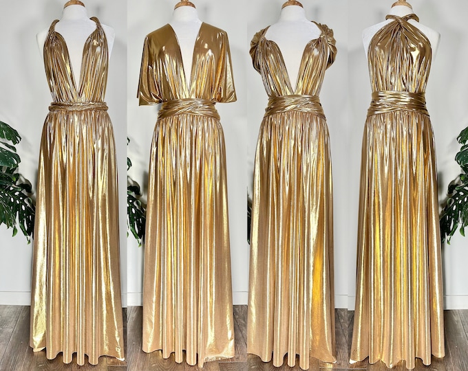 GOLD METALLIC Goddess Bridesmaid Dress/ Maxi Dress Metallic / Convertible Dress / Infinity Dress/ Multiway Dress/ Wrap Dress  / Golden