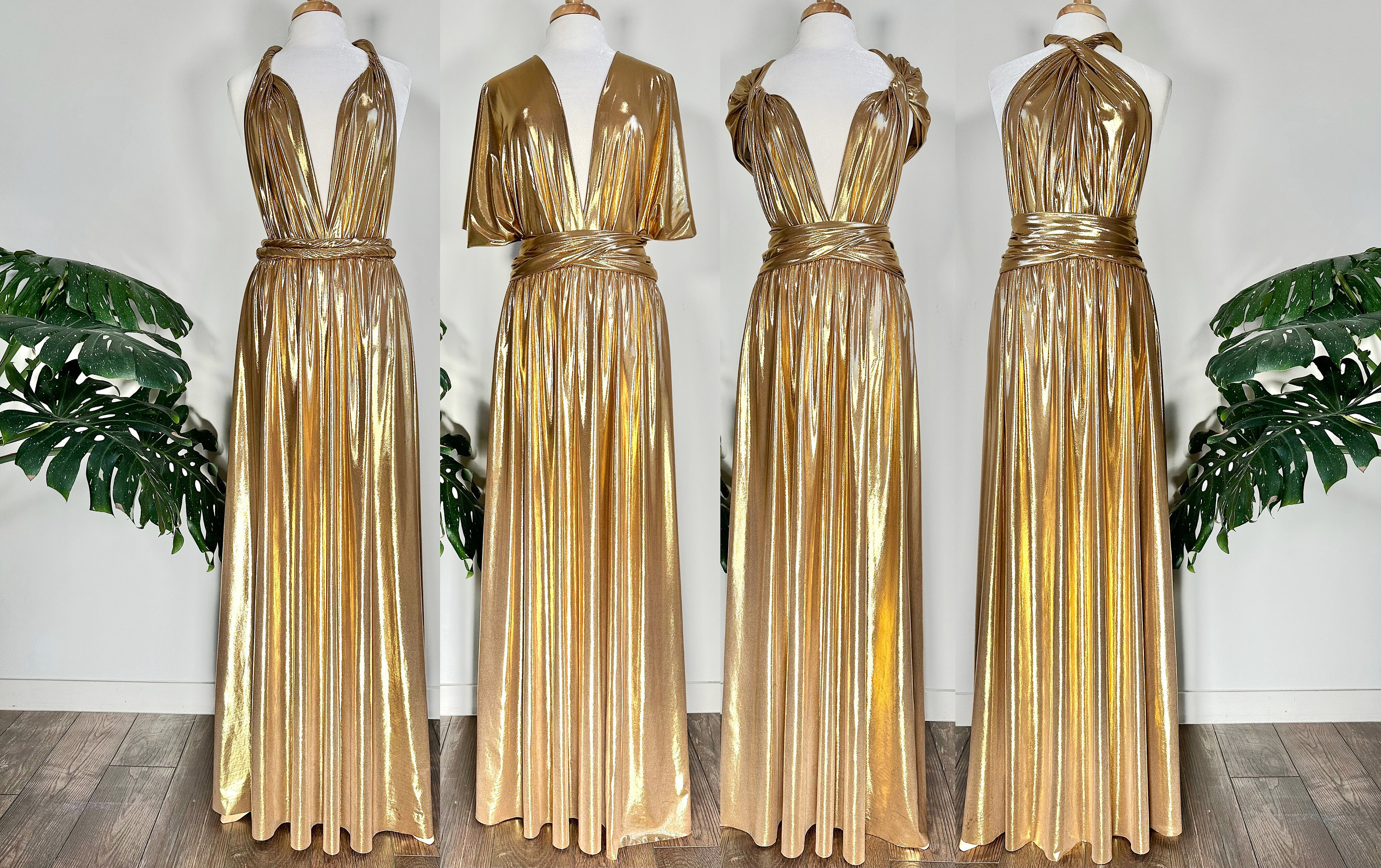 Rare London Vicki Metallic Maxi Dress in Gold