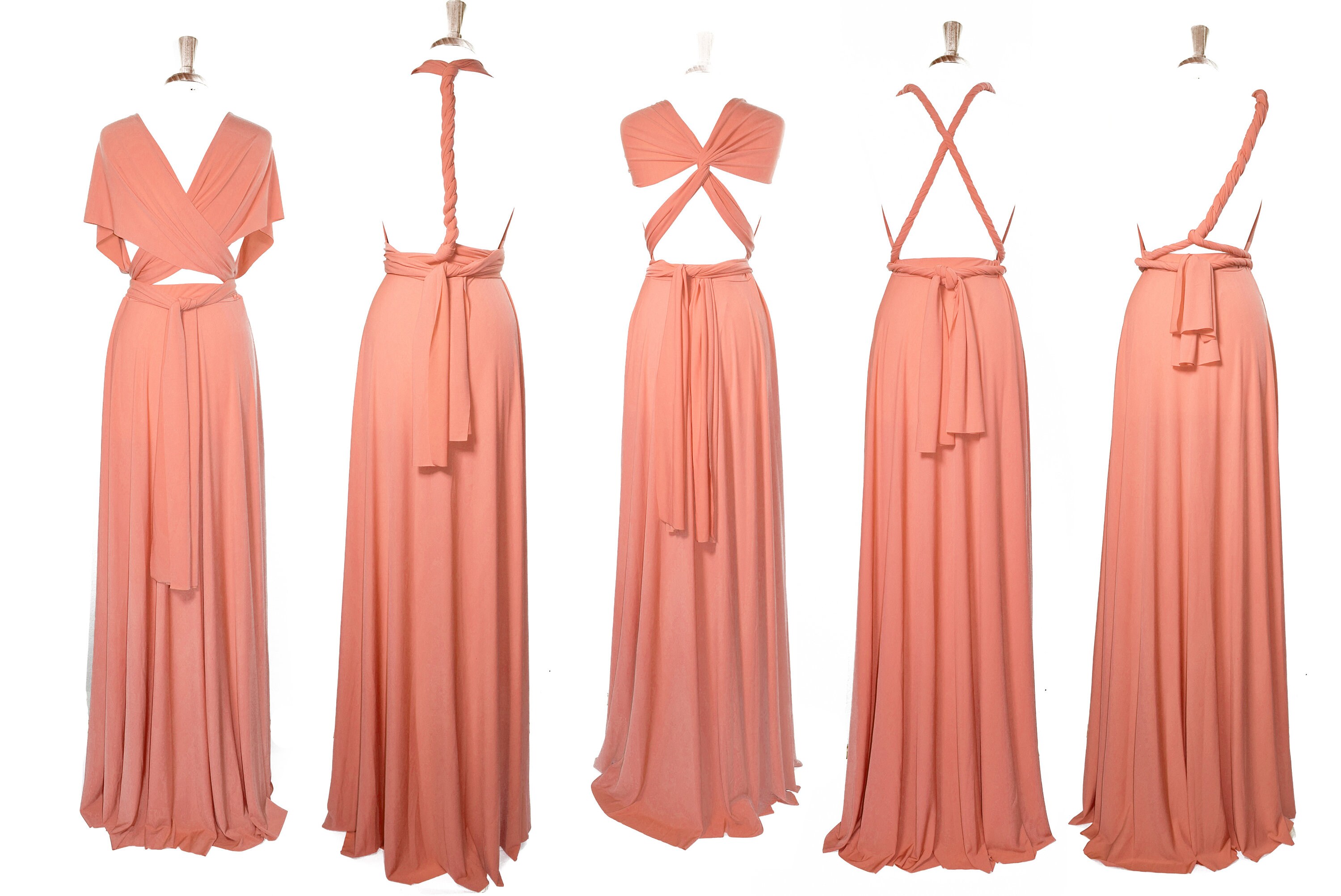 Twisted One-Shoulder Multi Wear Convertible Bridesmaid Dresses Coral