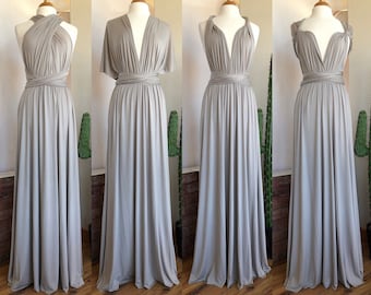 SILVER Bridesmaid Dress/ CUSTOM LeNGTHS/ Convertible Dress / Infinity Dress/ Multiway Dress/  Multi Wrap Dress / Plus Size /