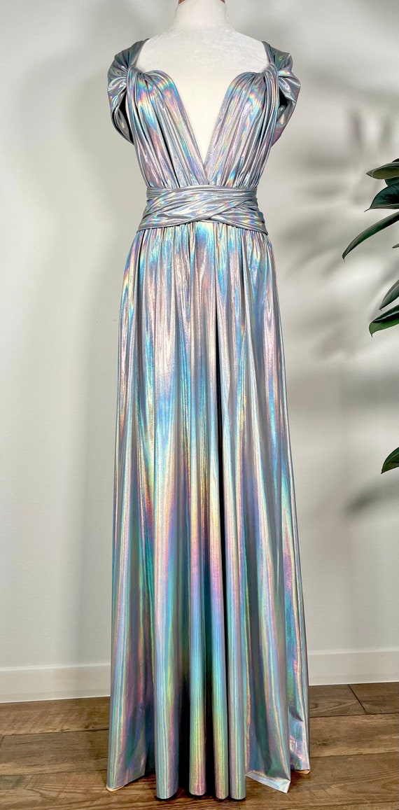 SILVER IRIDESCENT Goddess Bridesmaid Dress/ Holographic Metallic / Convertible Dress / Infinity Dress/ Multiway Dress/ Multi Wrap Dress  /