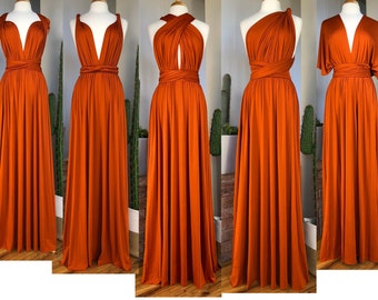 Robe de demoiselle d'honneur ORANGE BRLÉ / longueurs personnalisées / robe convertible / robe infini / robe multivoies / robe multi portefeuille / grande taille / petite