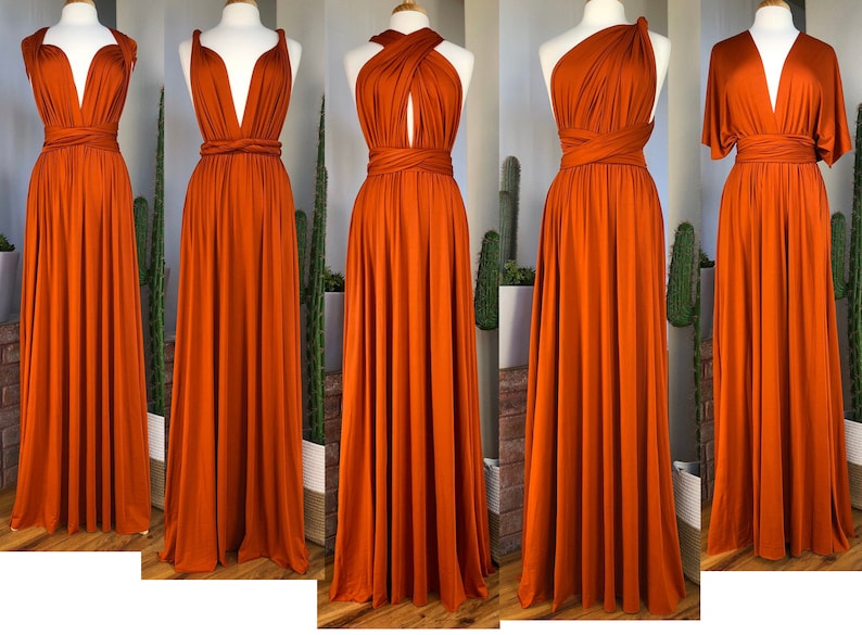 Robe de demoiselle d'honneur ORANGE BRLÉ / longueurs personnalisées / robe convertible / robe infini / robe multivoies / robe multi portefeuille / grande taille / petite image 1