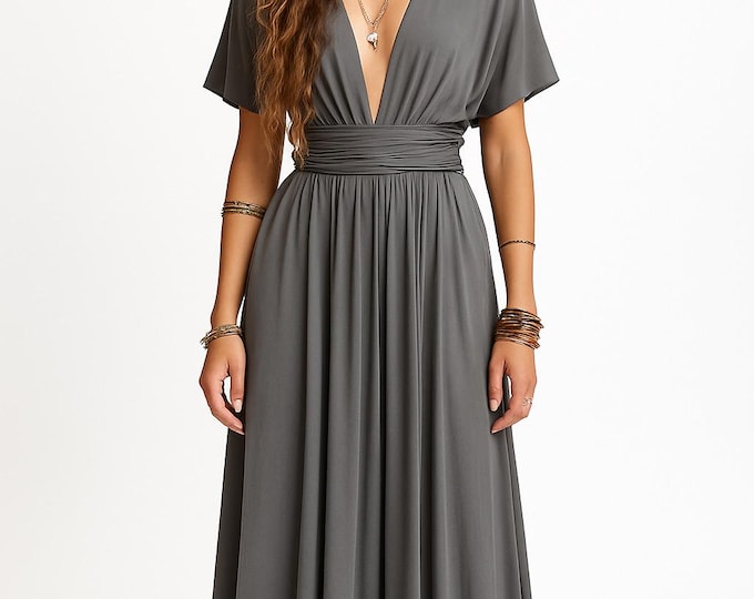 MERCURY Bridesmaid Dress/ CUSTOM/ Convertible Dress / Infinity Dress/ Multiway Dress/  Multi Wrap Dress /  Plus Size / Tall / Charcoal Gray