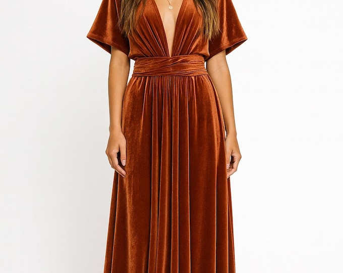 BURNT ORANGE VELVET Infinity Dress/ Bridesmaids Dress/ Convertible Dress / Multiway Dress/ Multiway Wrap Dress / Velvet Bridesmaids Dress