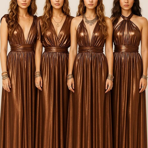 Infinity Dress Copper Colored Formal Dresses Copper Metallic Goddess  Bridesmaid Dress/ Maxi Dress Metallic Convertible Dress