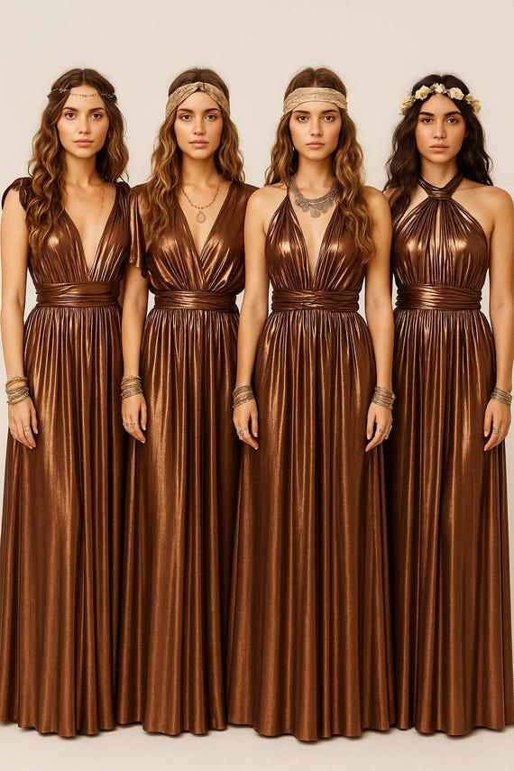 knee length dresses for ladies Faith Maxi Dress ~ Copper Luxe Satin – Show Me Your Mumu main image 1