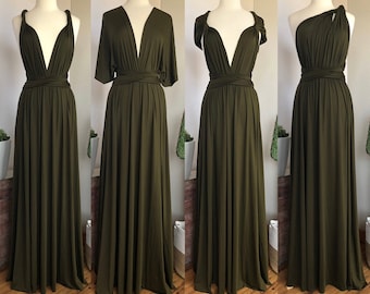 DARK OLIVE GREEN Bridesmaid Dress/ Custom Length / Convertible Dress / Infinity Dress/ Multiway Dress/  Multi Wrap Dress / Plus Size /