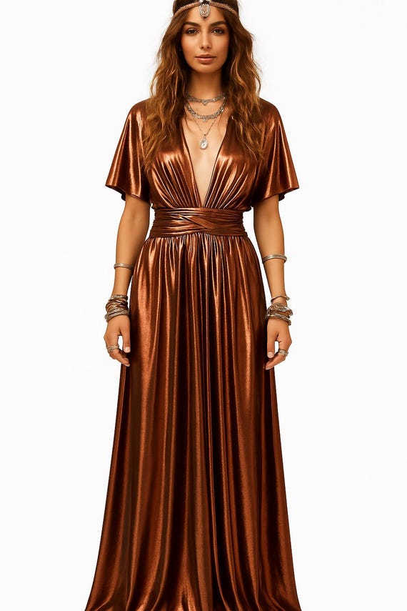 knee length dresses for ladies Faith Maxi Dress ~ Copper Luxe Satin – Show Me Your Mumu main image 0
