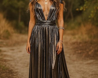 GUNMETAL METALLIC Goddess Bridesmaid Dress/ Maxi Dress Metallic / Convertible  Dress / Infinity Dress/ Multiway Dress/ Wrap Dress / Silver - Etsy