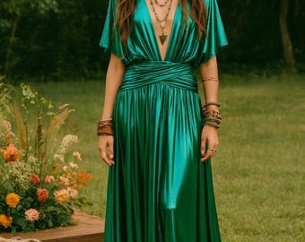 green masquerade ball dresses Emerald Green Convertible Bridesmaid Dress 2021 Jersey Infinity Wrap Maxi Dress Custom Color / Custom Size main image 0