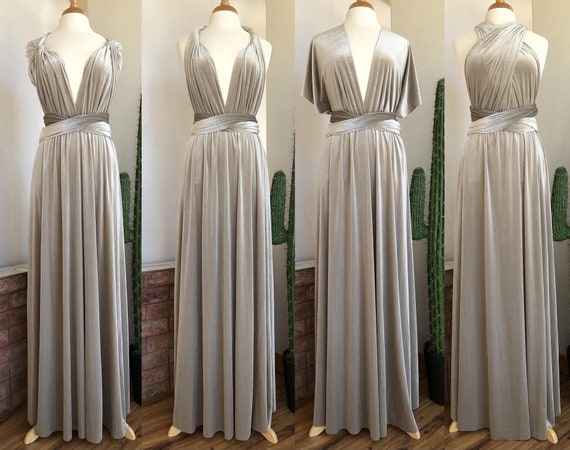 SILVER VELVET Infinity Dress/ Bridesmaids Dress/ Convertible Dress / Multiway Dress/ Multiway Wrap Dress / Velvet Bridesmaids Dress