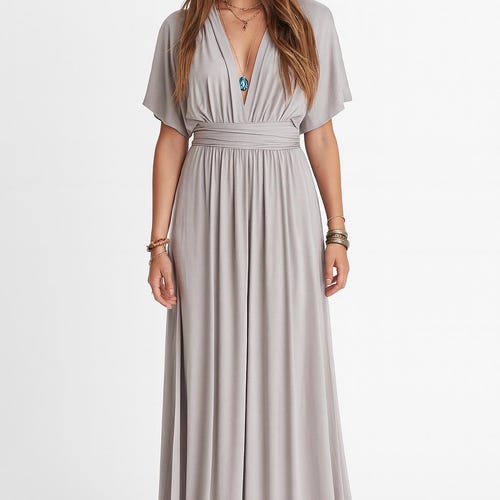 grey wrap dress plus size Long Linen Wrap Dress main image 0