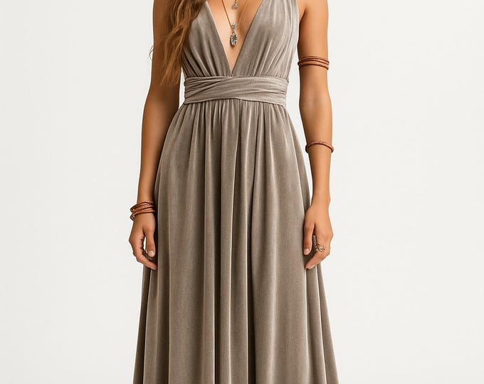 SILVER VELVET Infinity Dress/ Bridesmaids Dress/ Convertible Dress / Multiway Dress/ Multiway Wrap Dress / Velvet Bridesmaids Dress