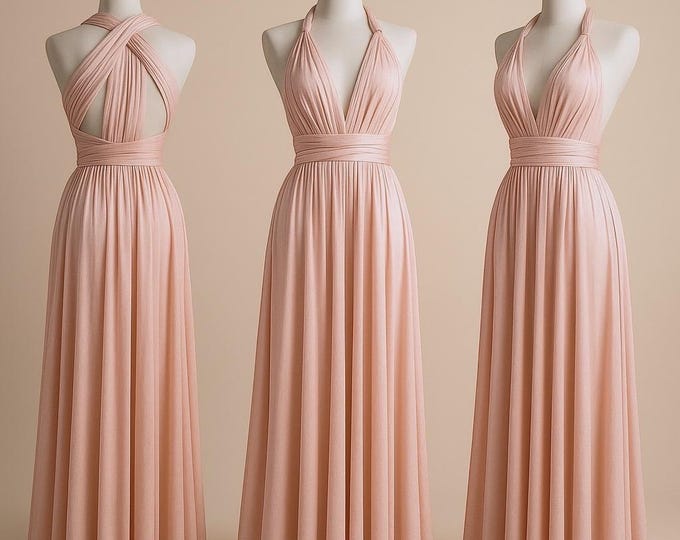 PINK CHAMPAGNE VELVET Infinity Dress/ Bridesmaids Dress/ Convertible Dress / Multiway Dress/ Multiway Wrap Dress / Velvet Bridesmaids Dress