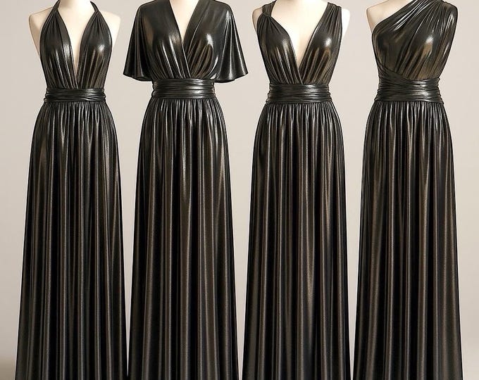 GUNMETAL METALLIC Goddess Bridesmaid Dress/ Maxi Dress Metallic / Convertible Dress / Infinity Dress/ Multiway Dress/ Wrap Dress  / Silver