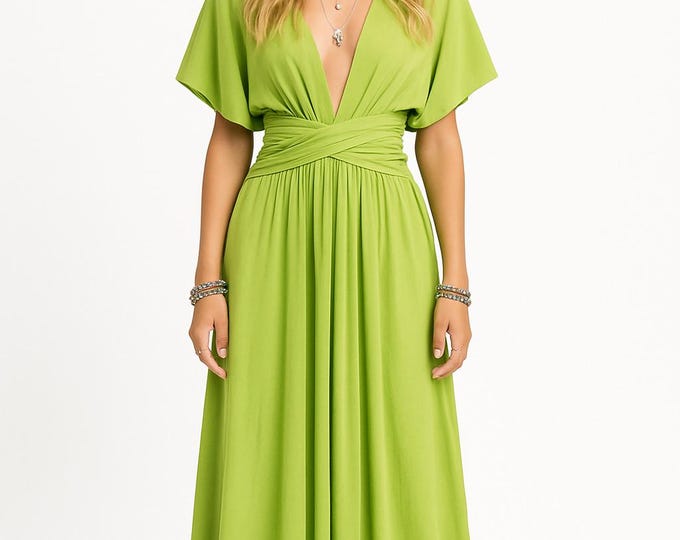 CHARTREUSE GREEN Bridesmaid Dress/ CuSTOM LeNGTHS/ Convertible Dress / Infinity Dress/ Multiway Dress/  Multi Wrap Dress / Plus Size/Pistach
